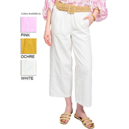 Ivy Jane Barrel Pant in White and Ochre; trendy women's barrel-leg trousers with a comfortable fit.