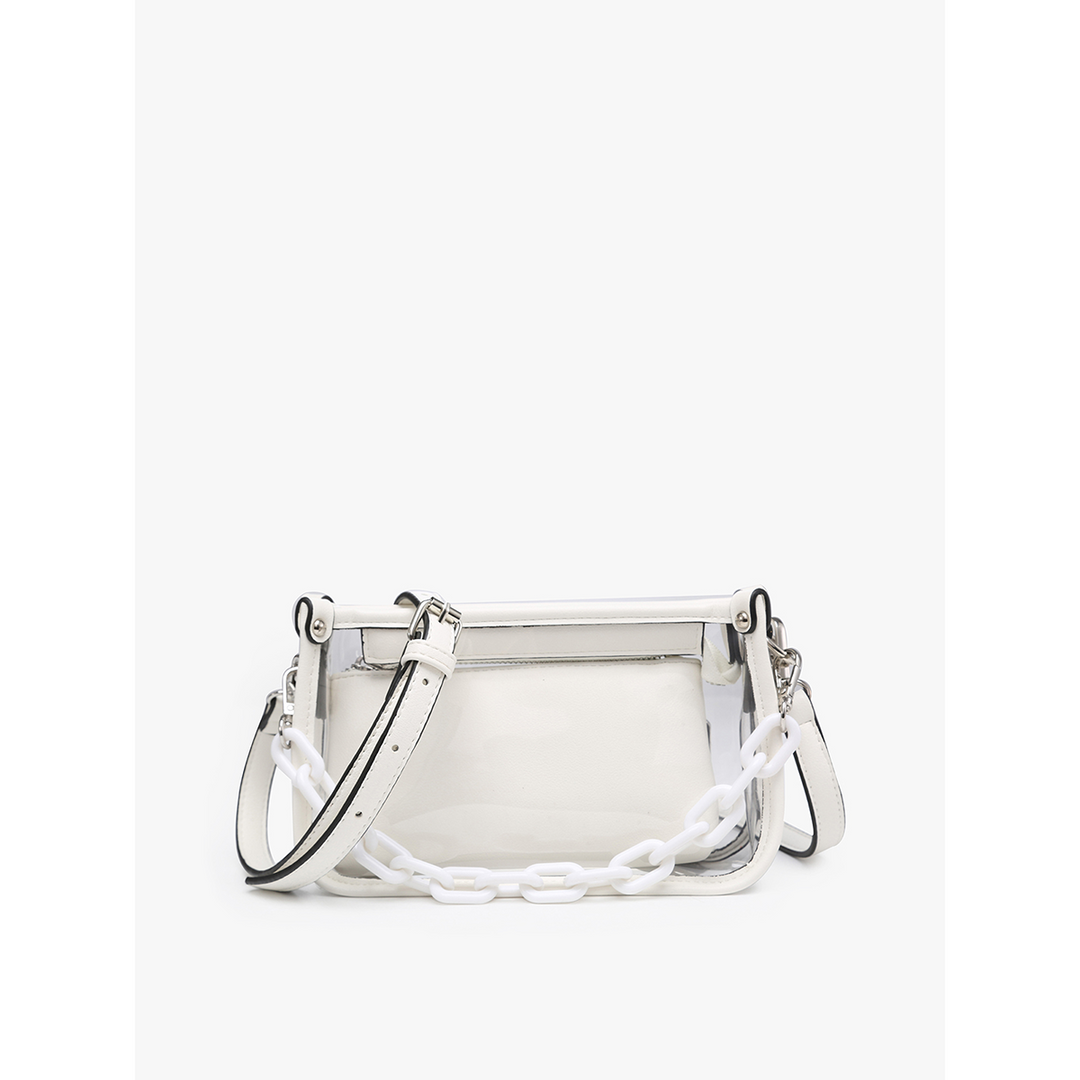 Jen &amp; Co Jessica Clear Crossbody with Chain | Stadium-Approved | 2-in-1 Bag