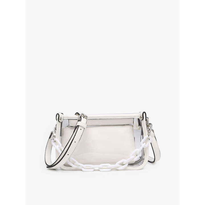 Jen &amp; Co Jessica Clear Crossbody with Chain | Stadium-Approved | 2-in-1 Bag