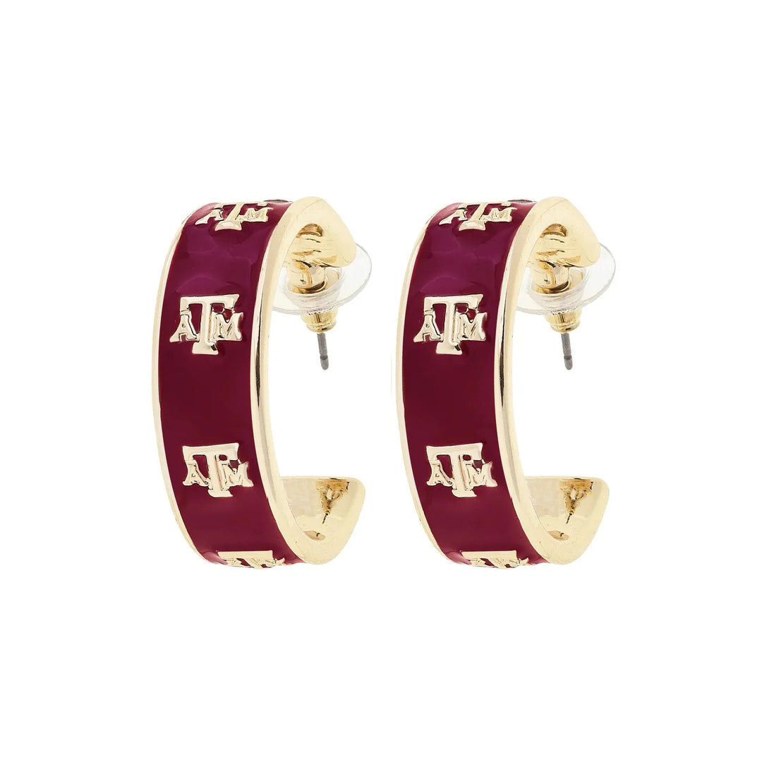Texas A&amp;M Aggies Enamel Logo Hoop Earrings in Maroon/Shiny Gold