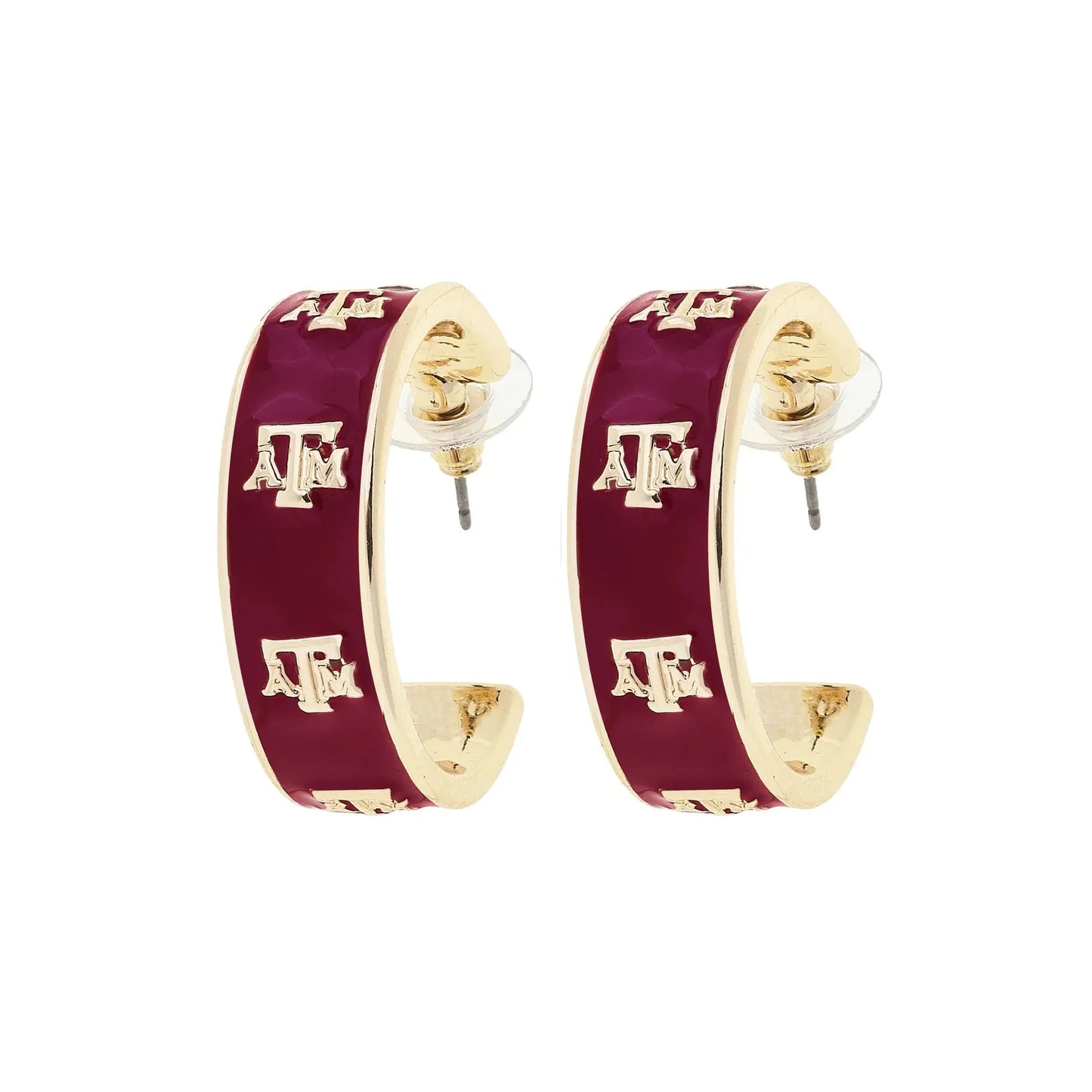 Texas A&M Aggies Enamel Logo Hoop Earrings in Maroon/Shiny Gold