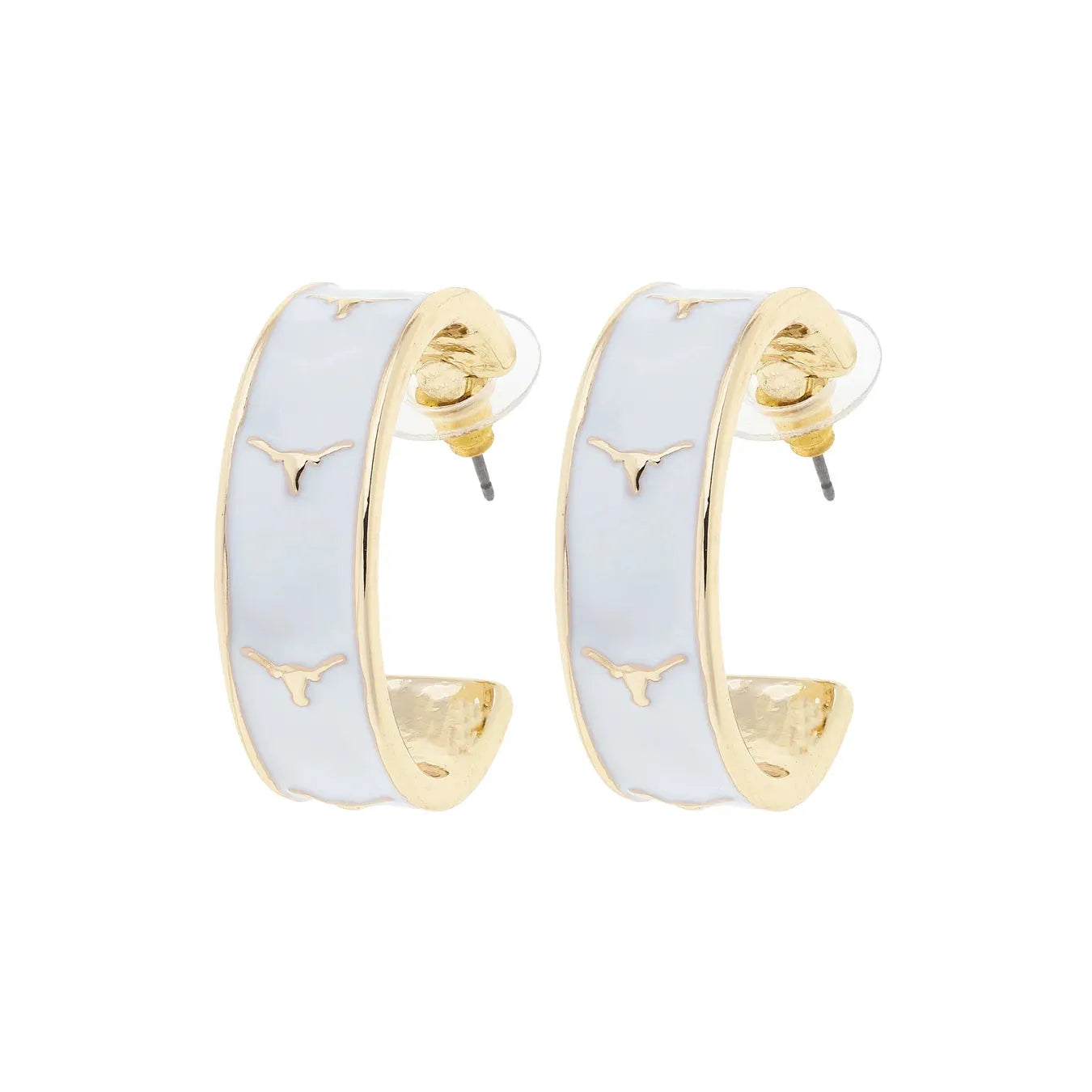 Texas Longhorns Enamel Logo Hoop Earrings in White/Shiny Gold