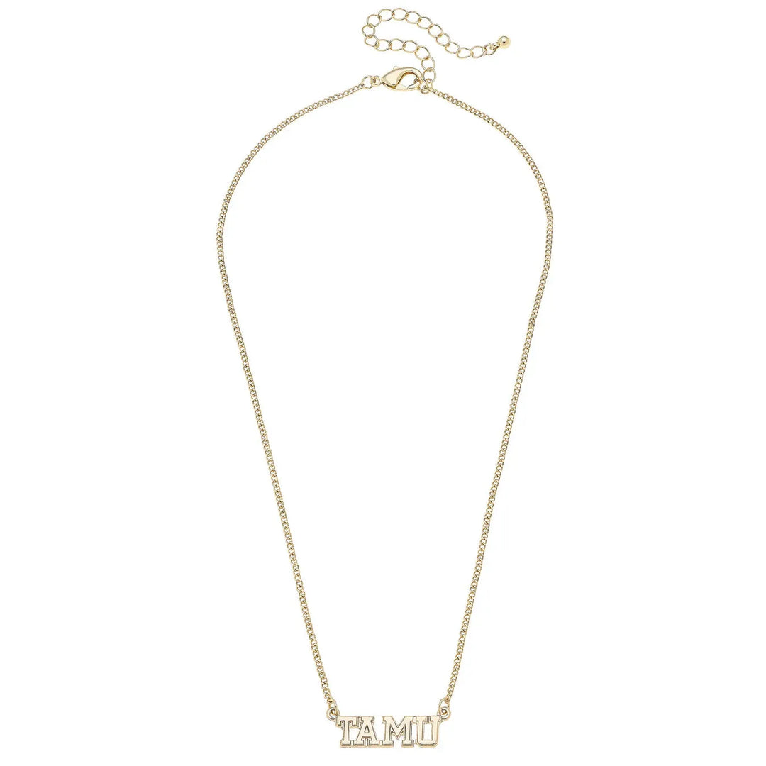 Texas A&amp;M Aggies Varsity Outline Necklace in Shiny Gold