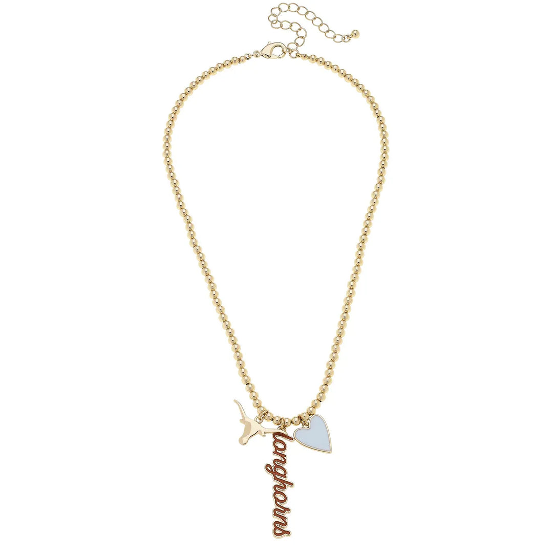 Texas Longhorns Ball Bead harm Necklace in Shiny Gold