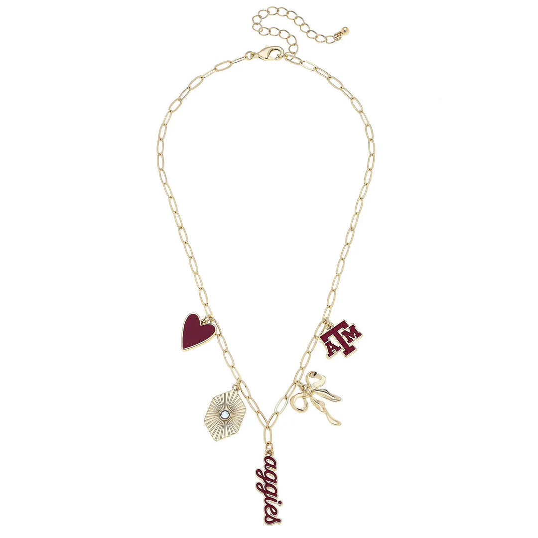 Texas A&amp;M Aggies Paper Clip Charm Collector Necklace in Shiny Gold