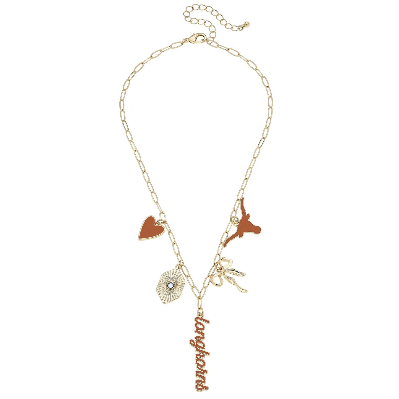 Texas Longhorns Paper Clip Charm Collector Necklace in Shiny Gold