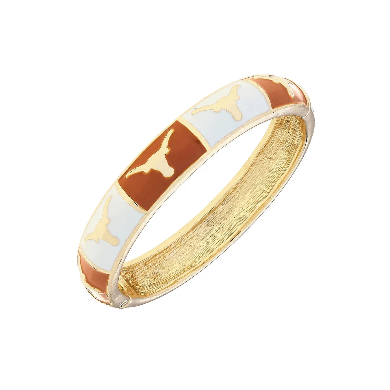 Texas Longhorns Sculpted Enamel Checkered Hinge Bangle in Burnt Orange/White
