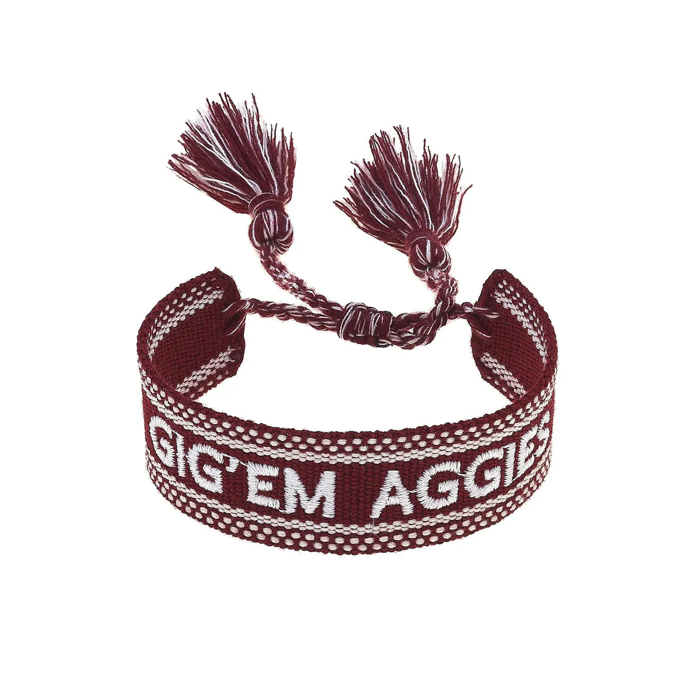Texas A&M Aggies Woven Tassel Bracelet in Maroon/White
