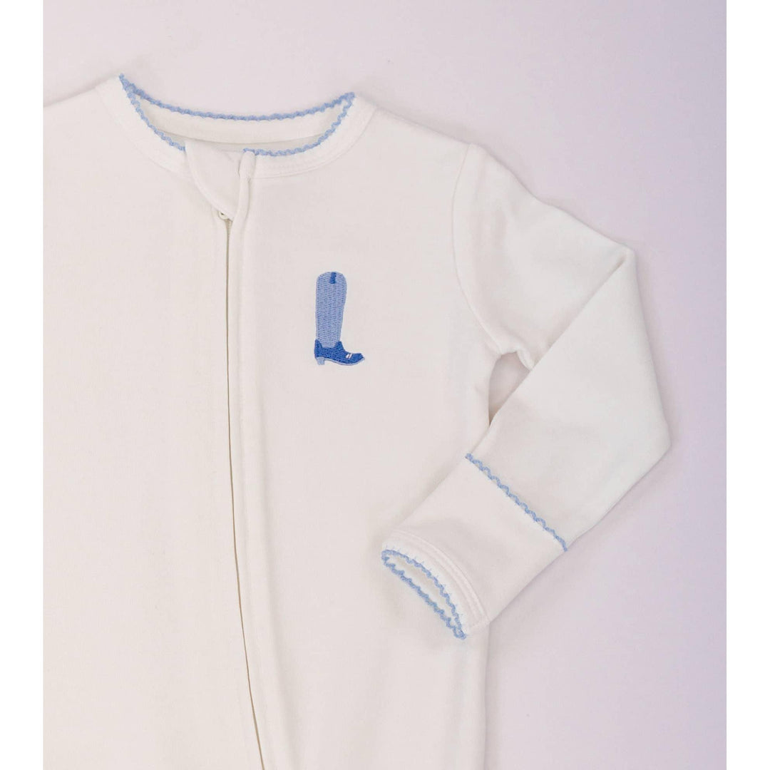 Pip Embroidered Zip Romper -Blue Boot