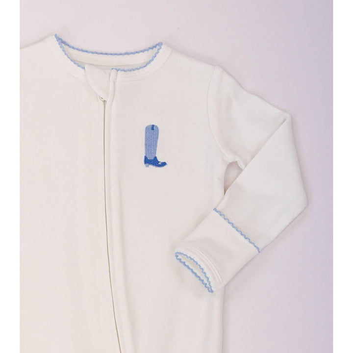 Pip Embroidered Zip Romper -Blue Boot