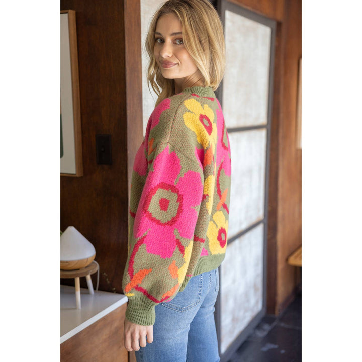 Multi Color Floral Long Sleeve Sweater