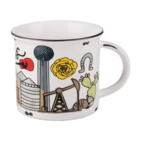 The State of Texas Campfire Mug shown next to its signature decorative Glory Haus gift box.