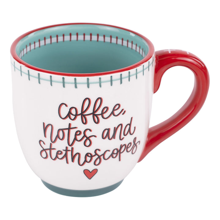Glory Haus Coffee Notes &amp; Stethoscopes Mug — playful healthcare-inspired design. Perfect for nurses, doctors, and medical students.