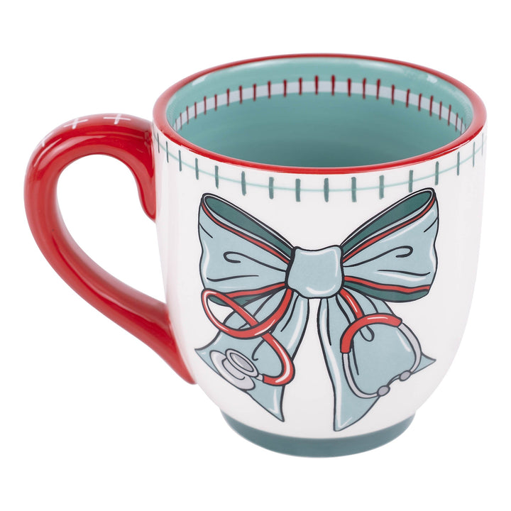 Coffee Notes &amp; Stethoscopes Mug back view — fun and heartfelt design for the healthcare professional in your life.