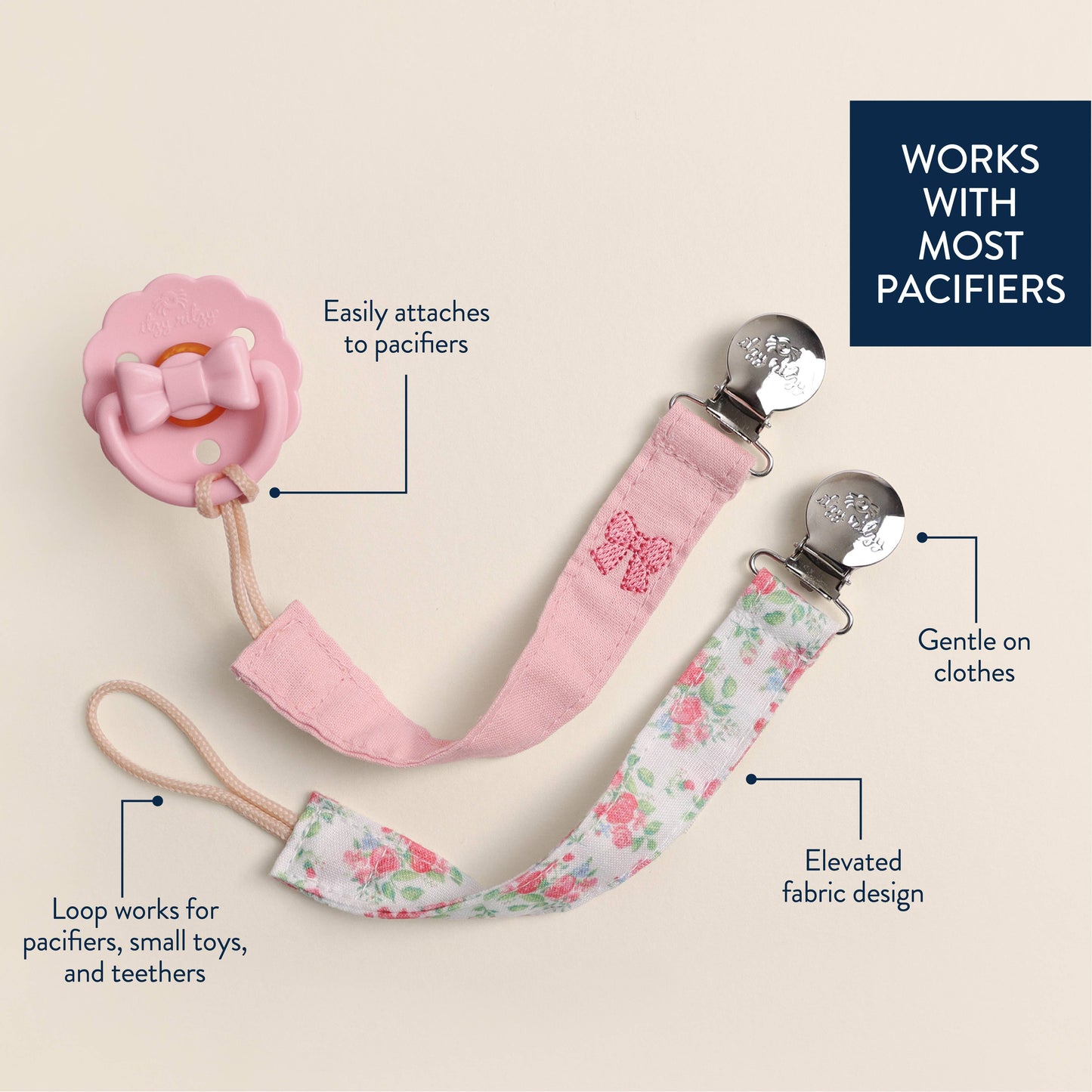 Itzy Ritzy Itzy Clip™ - Fabric Pacifier Strap (2-Pack)