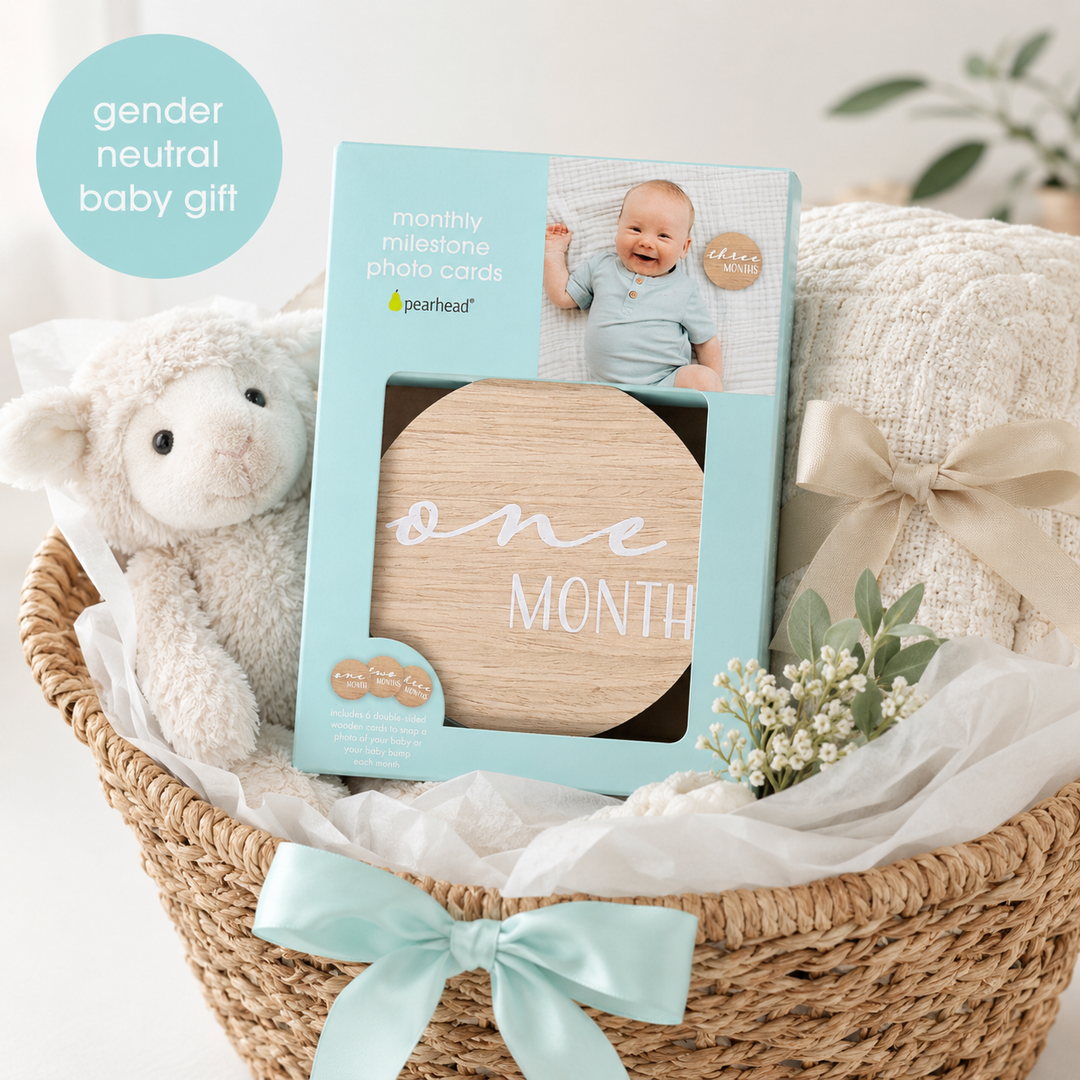 Pearhead Wooden Monthly Milestone Discs — Set of 6 Reversible Cards