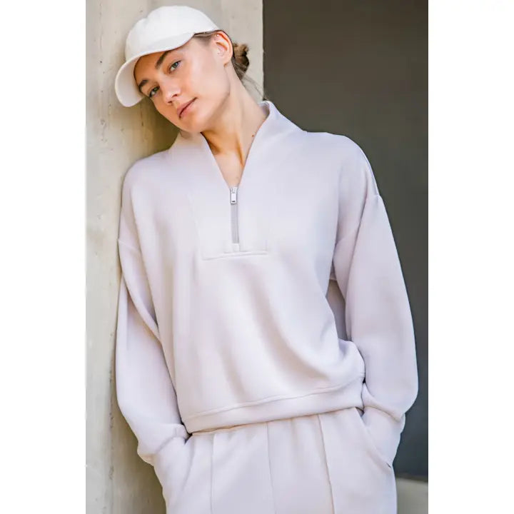 Modal Poy Span Scuba Luxe V- Neck Jacket &amp; Pintuck Pant