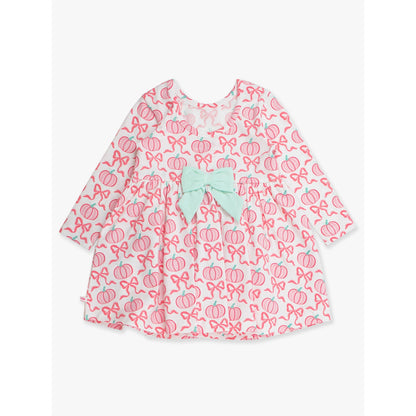 Girls Pink Fairytale Pumpkins Knit Long Sleeve Twirl Dress