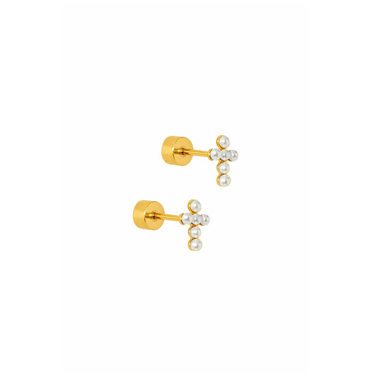 Screwback Stud Earrings - Clara Cross Pearl