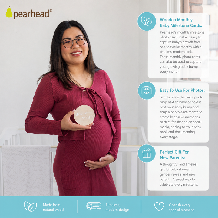 Pearhead Wooden Monthly Milestone Discs — Set of 6 Reversible Cards