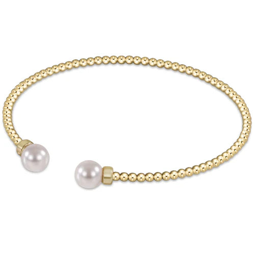 enewton Classic Gold 2mm Bead Cuff featuring 14kt gold-filled beads and a central crystal pearl.