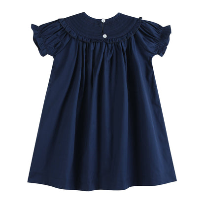 Blue Nativity Smocked Ruffle Bishop Dress