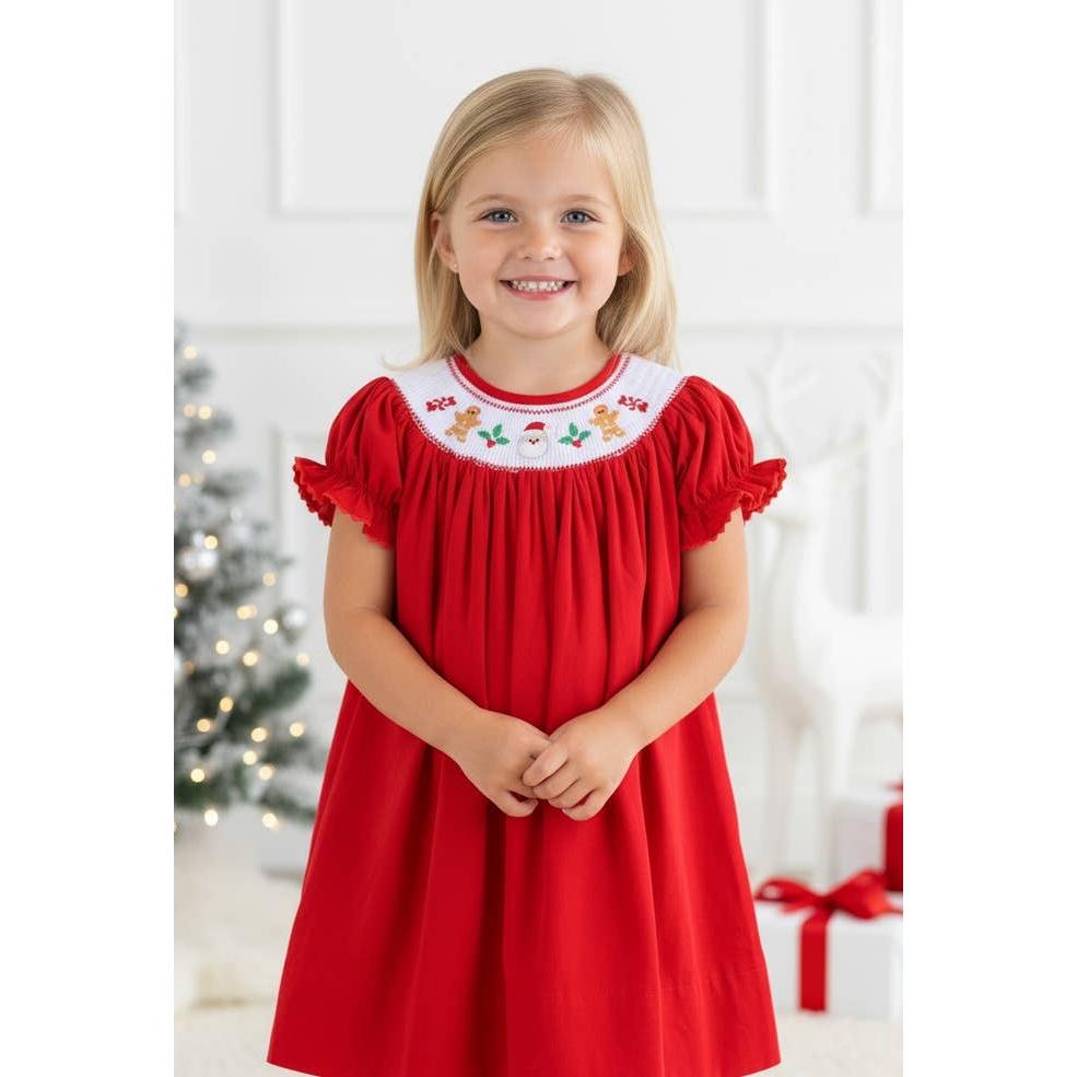 Red Velvet Christmas Smocked Bishop Dress
