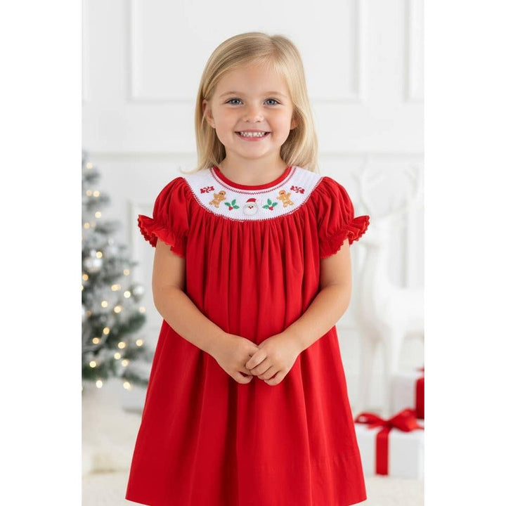 Red Velvet Christmas Smocked Bishop Dress
