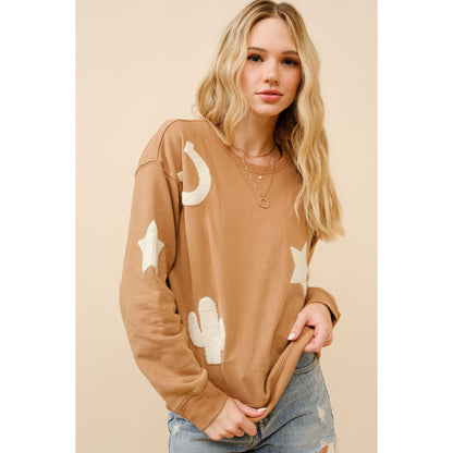 Western Textured Patchwork Sweatshirt