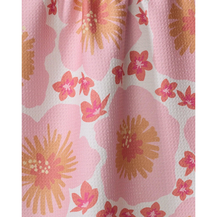 Geometry House Hibiscus Sunset Tea Towel by Janna Sue Design - Close up of Tropical Floral Print Eco-Friendly Geoweave Kitchen Towel 18x30