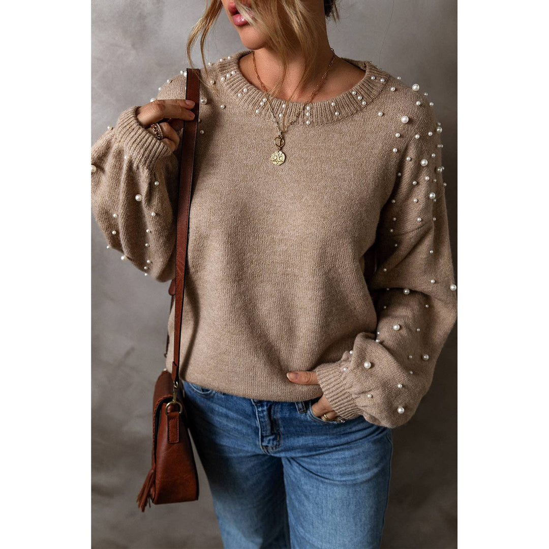 Elliot Pearled Drop Shoulder Round Neck Sweater