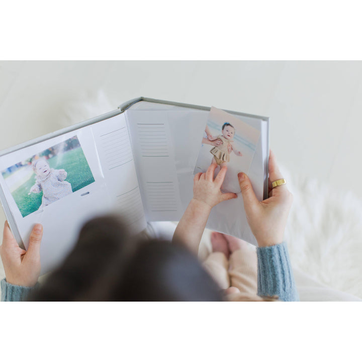 Baby Photo Album Keepsake — Gray Polka Dot with Cover Photo Window