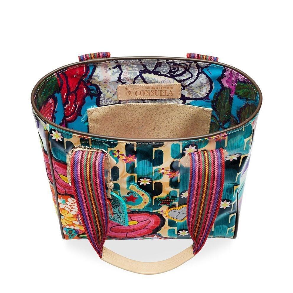 Interior view of the Consuela Dezi Classic Tote with Rosie ConsuelaCloth lining and zip pocket