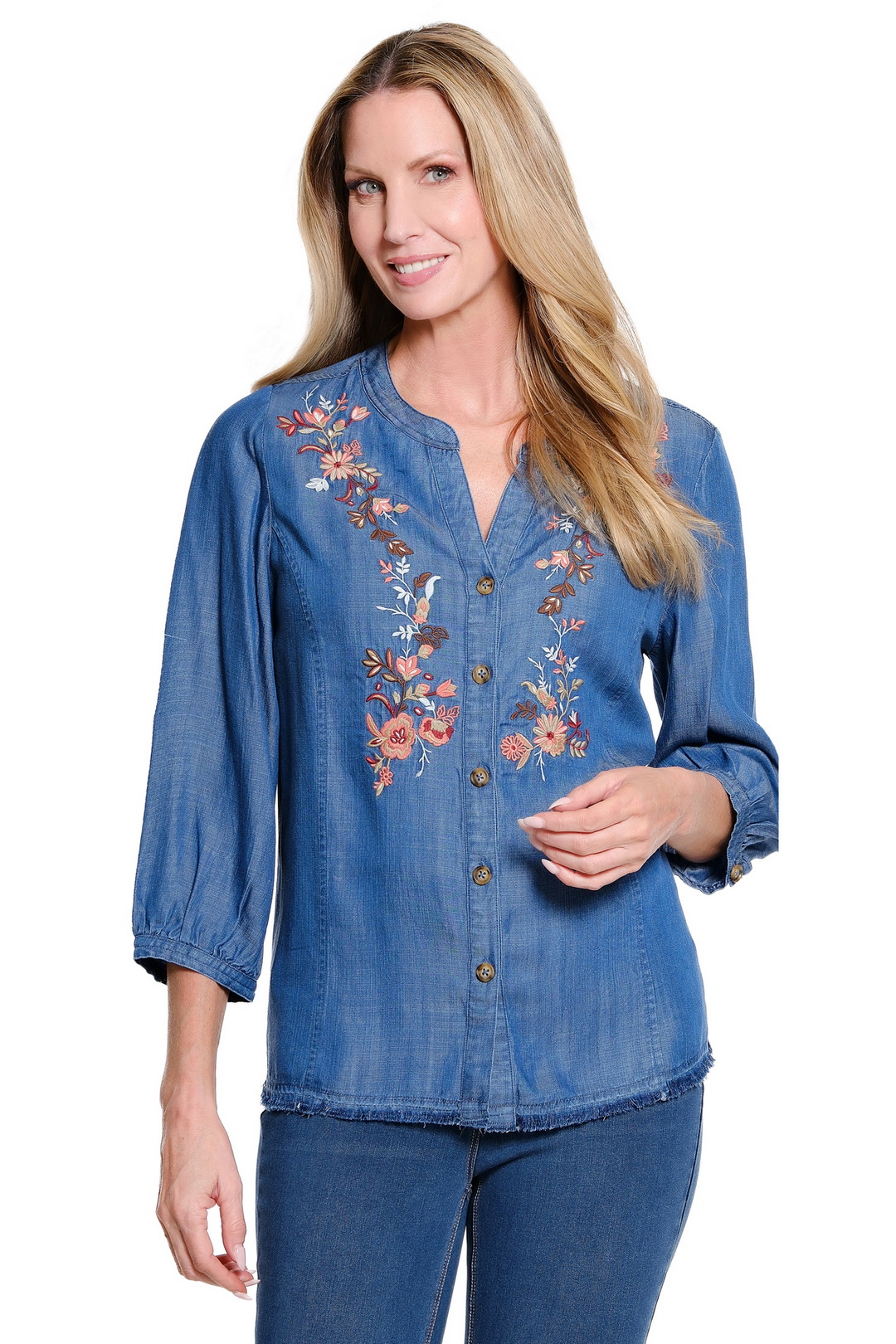 Multiples Multi Band Collar Embroidered Woven Shirt