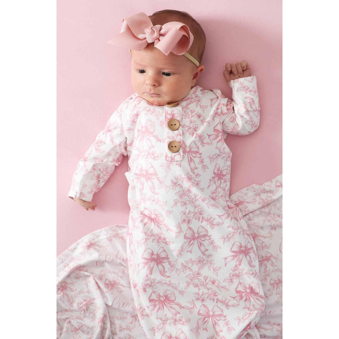 Fancy Frills Newborn Baby Knot Gown &amp; Hat Set