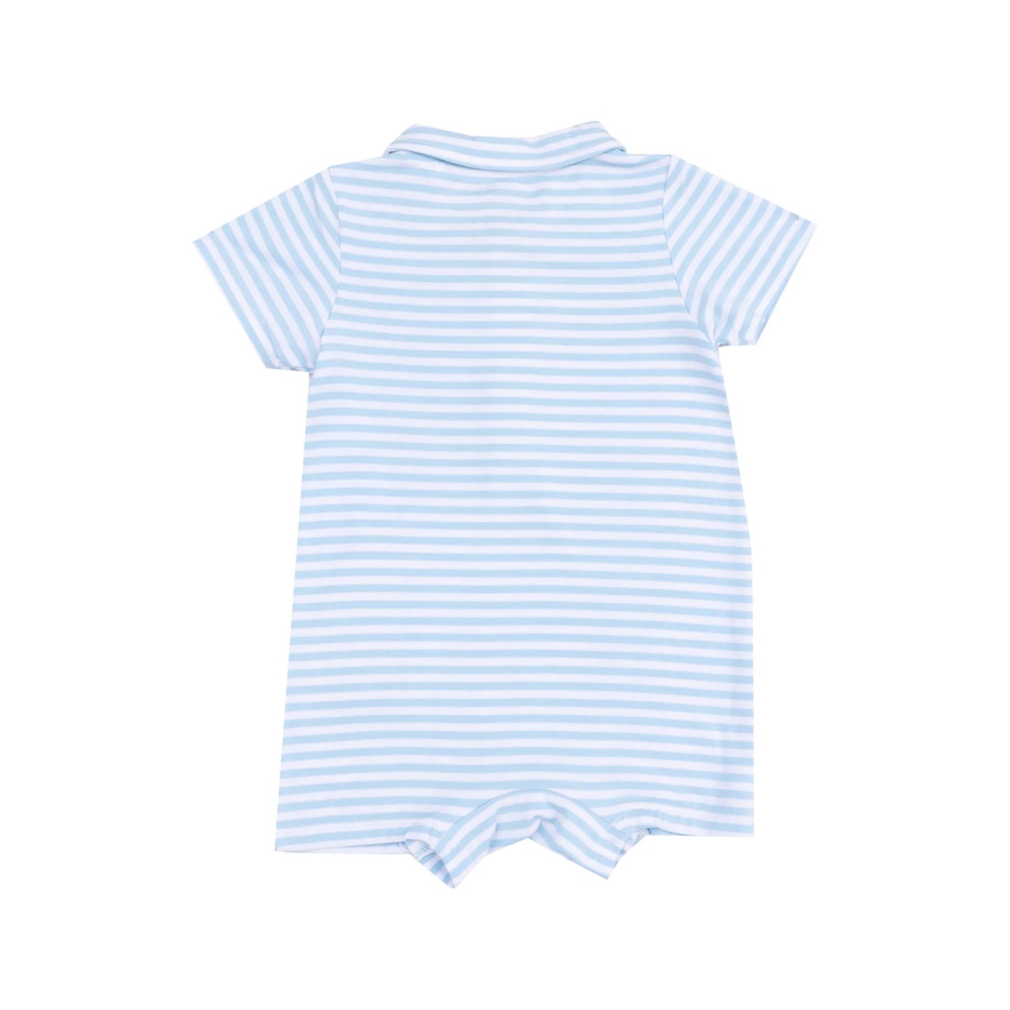 Polo Shortie with Applique - Golf Blue Stripe