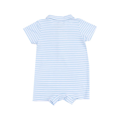 Polo Shortie with Applique - Golf Blue Stripe