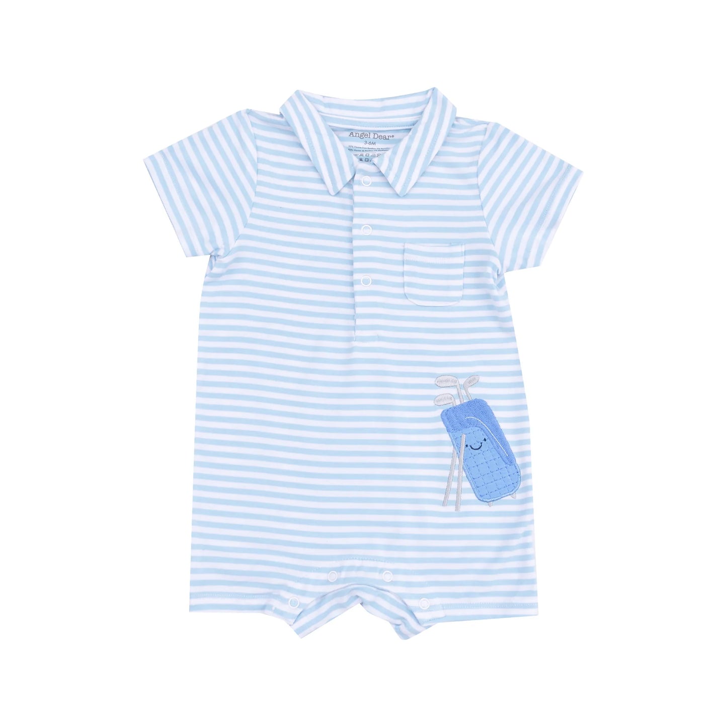 Polo Shortie with Applique - Golf Blue Stripe