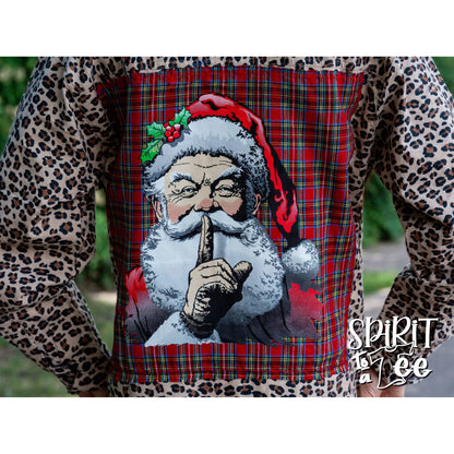 Believe Santa Patch on an Animal Print Flannel - Christmas