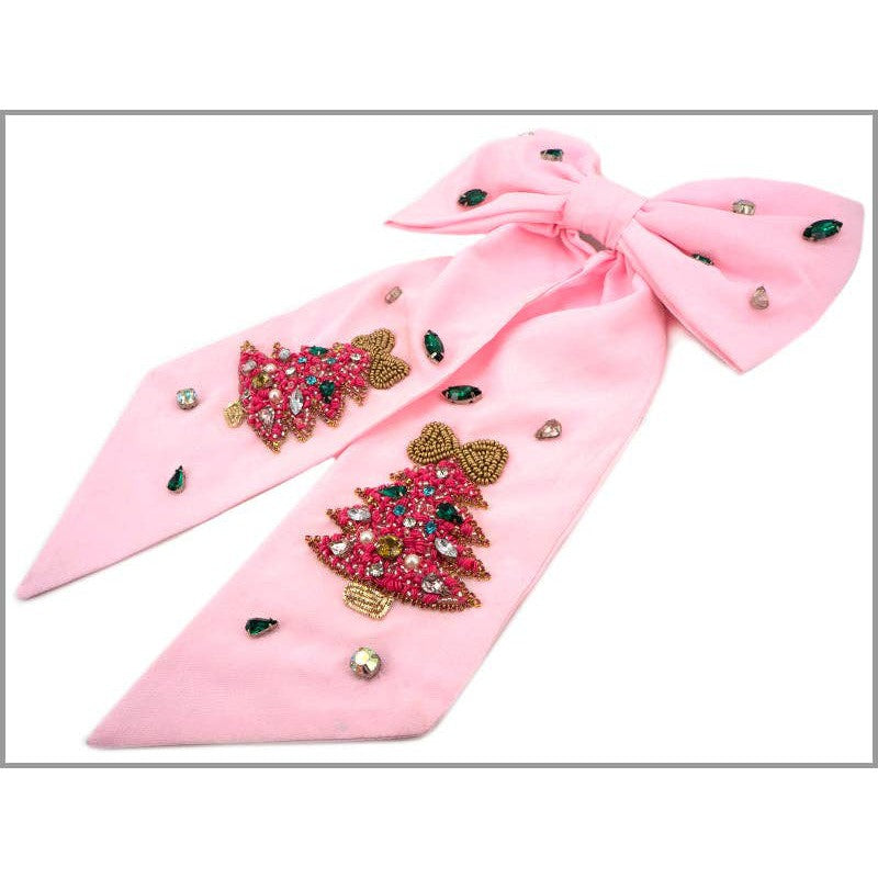 Pink Hair Bow with Seed Bead Hot Pink Christmas Tree