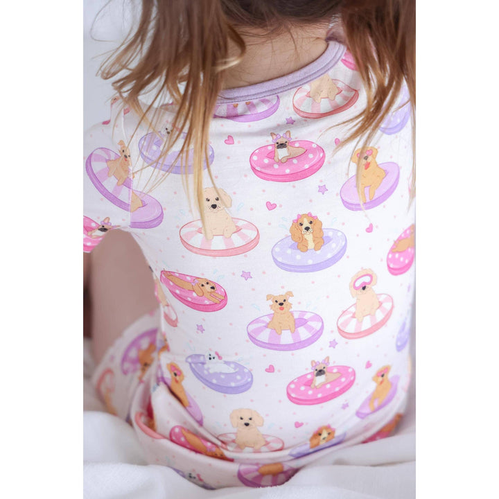 Two Piece Short Pajama Set | Poolside Pups Pink