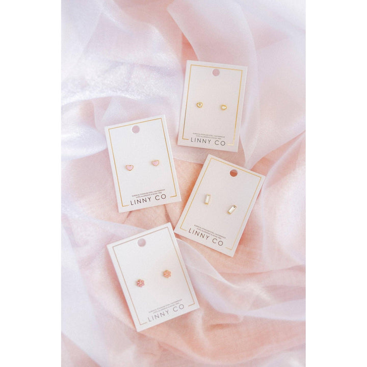 Screwback Stud Earrings - Nora Heart Pink