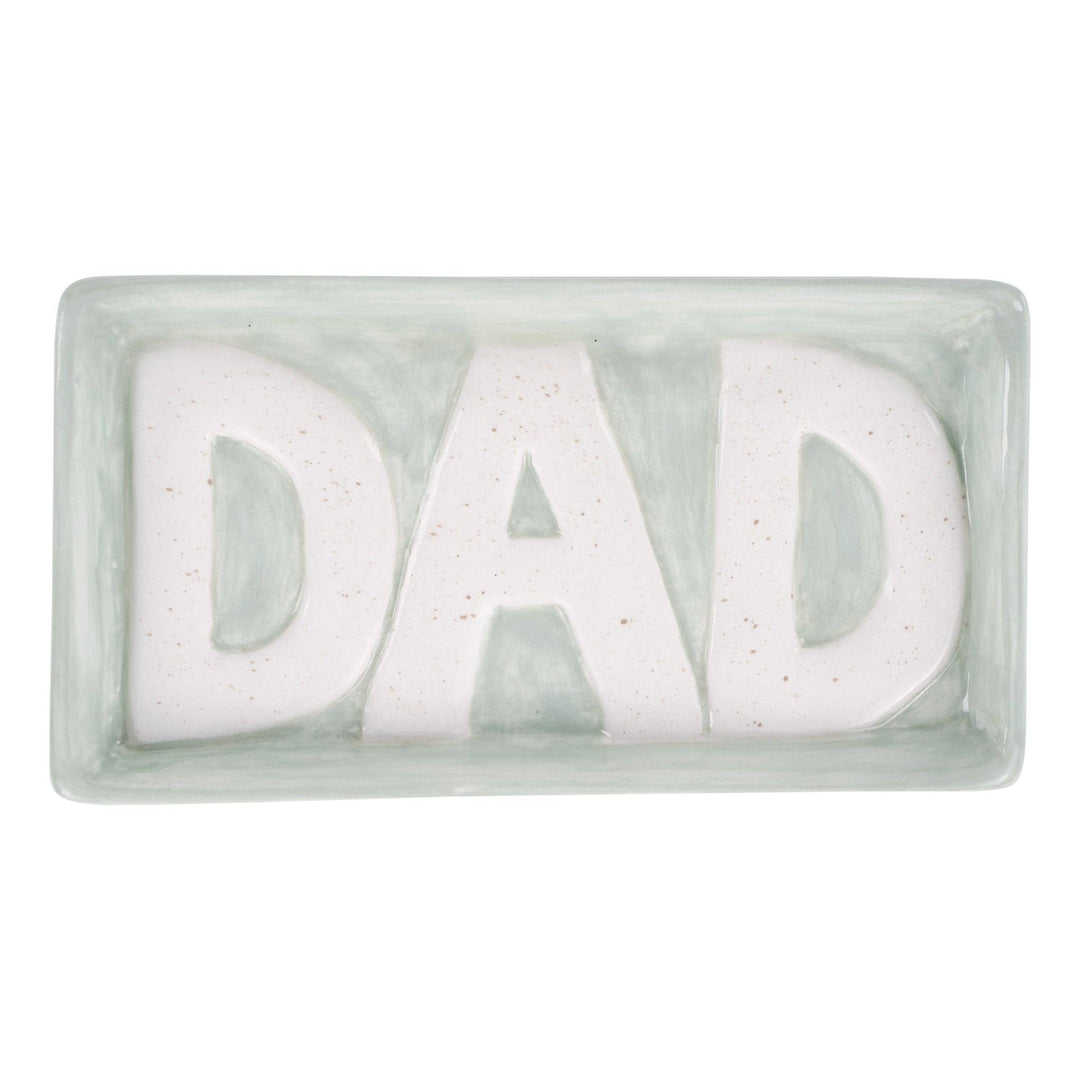 Glory Haus DAD Trinket Tray showing a white rectangular ceramic dish featuring a clean hand-painted &