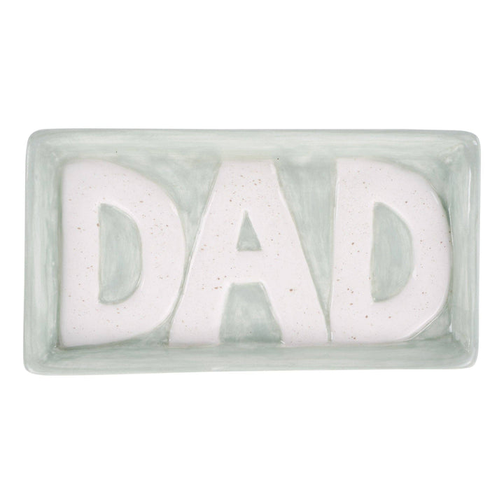 Glory Haus DAD Trinket Tray showing a white rectangular ceramic dish featuring a clean hand-painted &