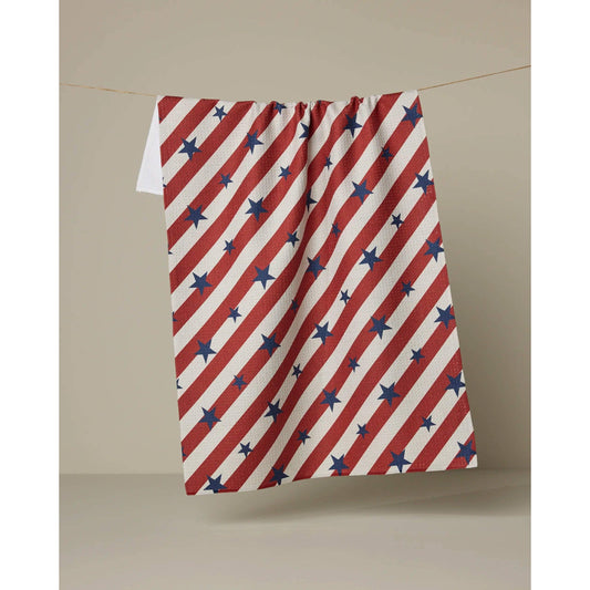 Geometry House Patriotic Stripe Tea Towel - Red White Blue Americana Print Eco-Friendly Geoweave Kitchen Towel 18x30