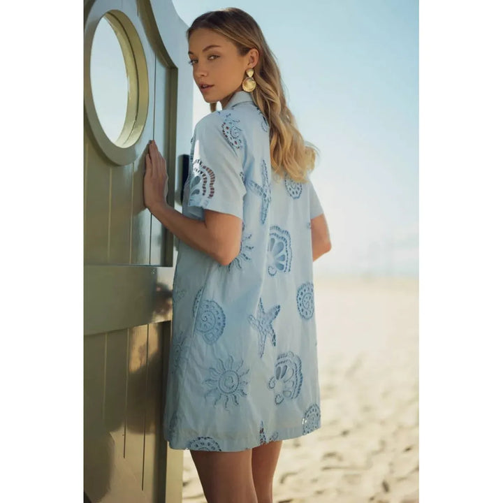 Harlow Eyelet Summer Dress in Blue