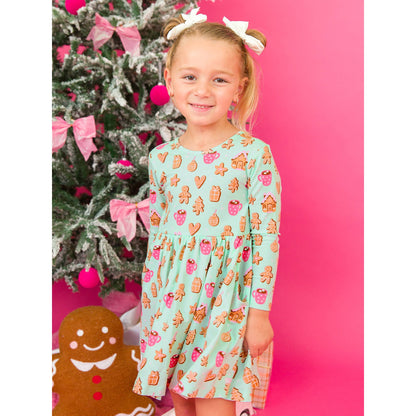 Girls Gingerbread Joy Knit Long Sleeve Twirl Dress