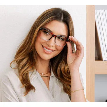 Peepers Birdie Progressives Blue Quartz Colorblock reading glasses featuring a lightweight acetate frame.