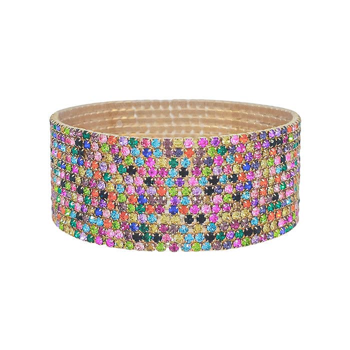 Multi Color Crystal and Gold Thin Stretch Bracelets