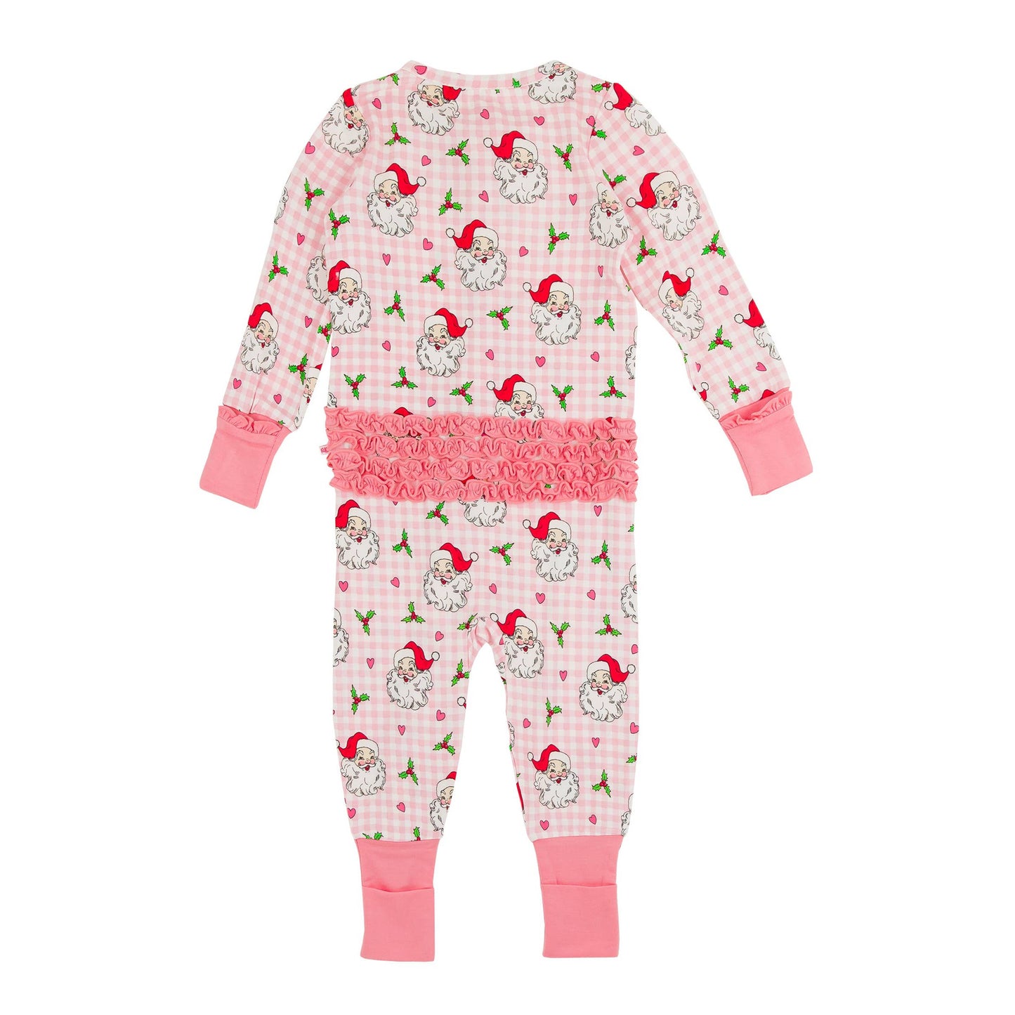 Baby Girls Dear Santa Bamboo Viscose Convertible Ruffle One Piece Pajama